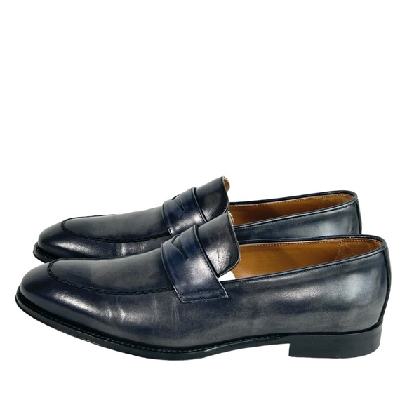 Bruno Magli Fanetta Black & Grey Antiqued Leather Penny Loafer sz 9.5 Medium - Picture 6 of 10